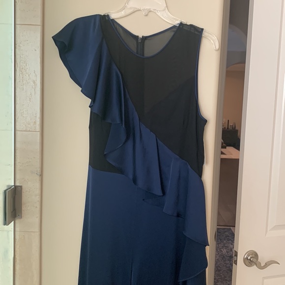 Diane Von Furstenberg blue and black ruffle satin jumpsuit - Picture 4 of 5